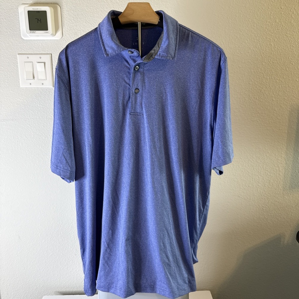 Zelos‎ Mens Polo Shirt Blue Performance Short Sleeve Golf Athletic Size Large